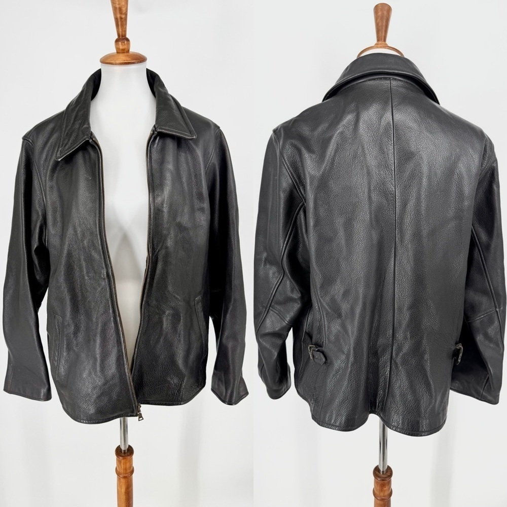 EDDIE BAUER LEGEND Stine Genuine Smooth Leather Full-Zip Bomber Jacket y2k L - Picture 2 of 10